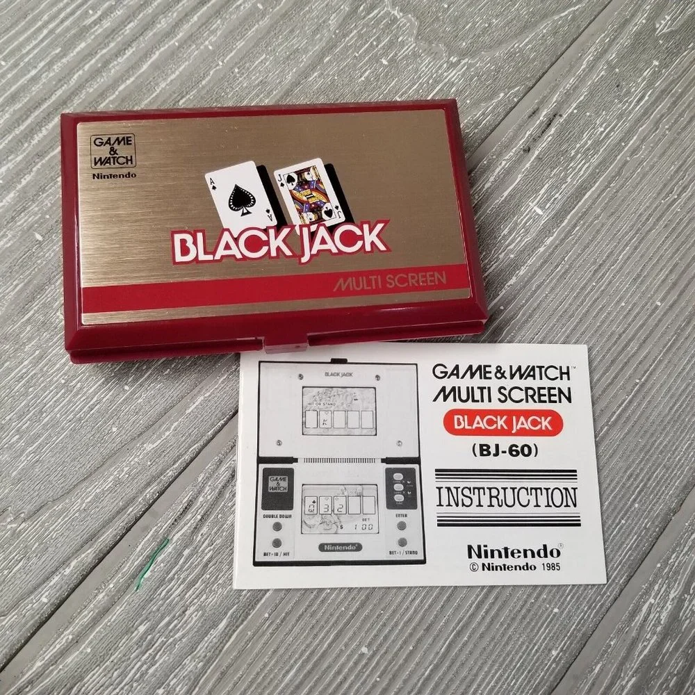 Vintage Nintendo Game & Watch Black Jack Handheld 1985 BJ-60 w/ Box + Manual